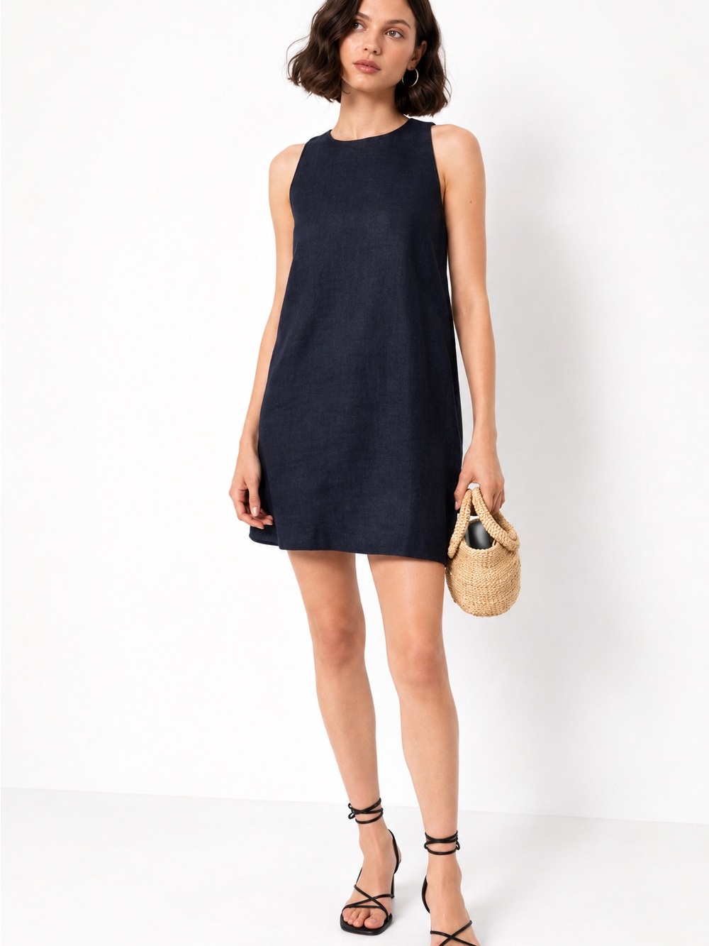NWT Tuckernuck Navy 100% Linen Sleeveless Shift Dress Size M